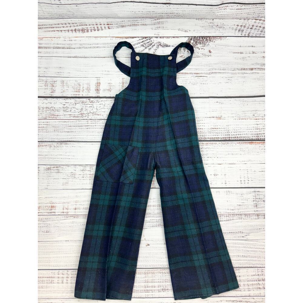 Archie Brown & Son Wool Navy Green Tartan Plaid Boys Overalls 4